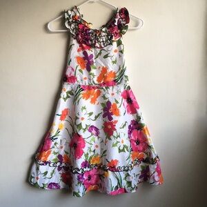 Bonnie Jean Sz 14 White Floral Girls Dress Sleeveless Multicolor Ruffle Zip